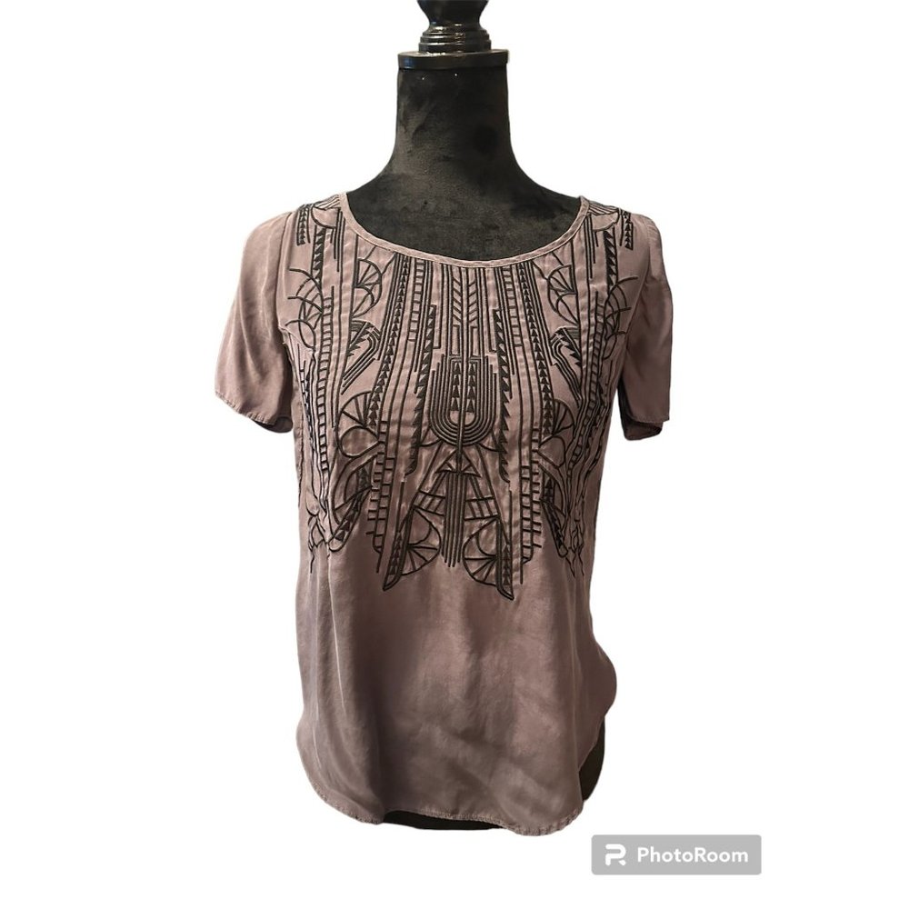 Addison Lavender Silk Art Deco Embroidered Top Size Small